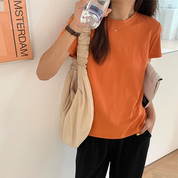 

Fanco 2020 Summer Women Korean Casual Solid Color T-shirt Simple Basic Multi color Round Neck T-shirt Female