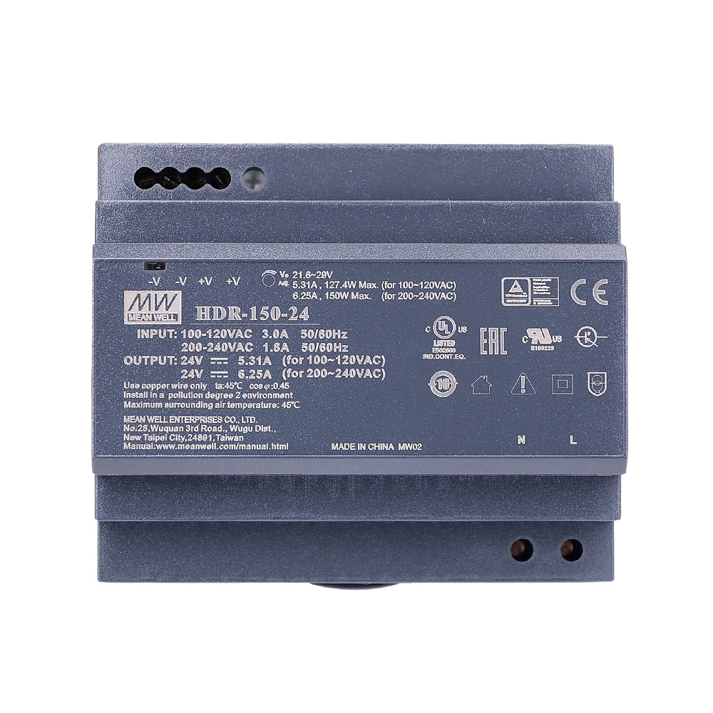 Output Voltage : 5V, Power : HDR 100 Original Mean Well HDR-15 30 60 100 150 Series DC 5V 12V 15V 24V 48V meanwell Ultra Slim Step Shape DIN Rail Power Supply