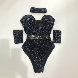 Sequins Bodysuit Bar Jazz Pole Dancing Costume For Female Rave Outfits Nightclub Dj Singer Dancer Stage Show Dancewear