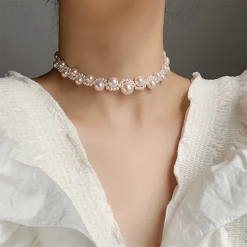 

2020 Summer New Style Explicit Neck Long Necklace South Korea Dongdaemun Irregular Arrangement Pearl Choker Necklace Female