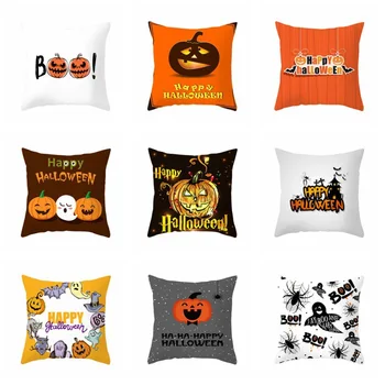 

Halloween Pumpkin Design Cushion Cover Decorative Throw Pillowcase Soft Peach Velvet Pillowcase Holiday Sofa Chair Bed Decor New