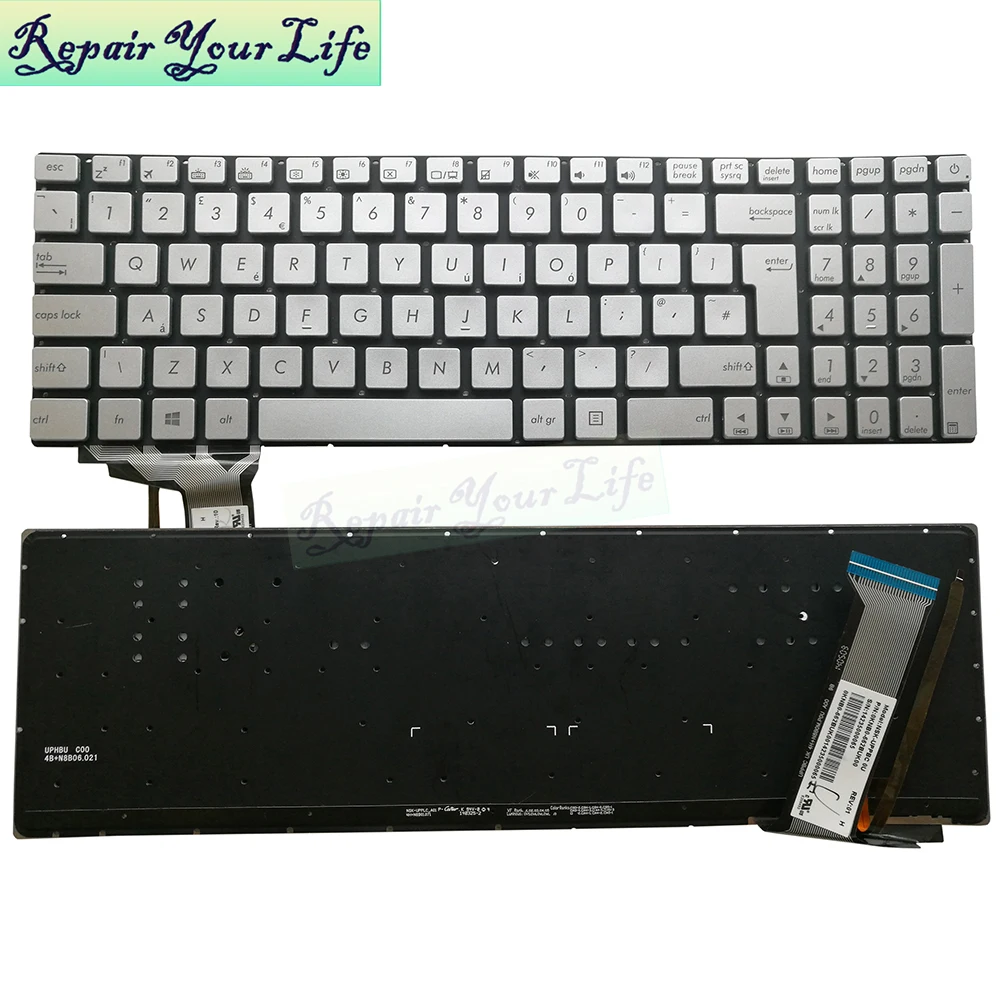 Latin ch Backlight Computador Portátil Teclado para Asus N551 N552 N752 N751 N551j jk N751jx Retroiluminado Teclados Nsk-uppbc 662bus00 us uk - Imagem 2