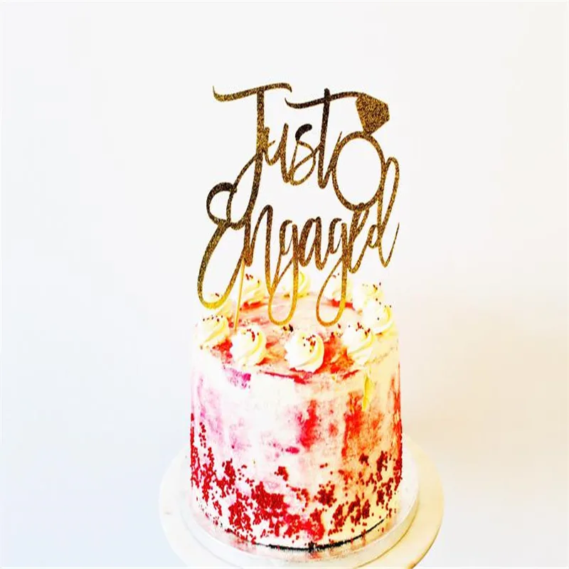 Gold Glitter Were Engaged Cake Toppers Just Engaged Cake Topper for Engagement Party Decorations