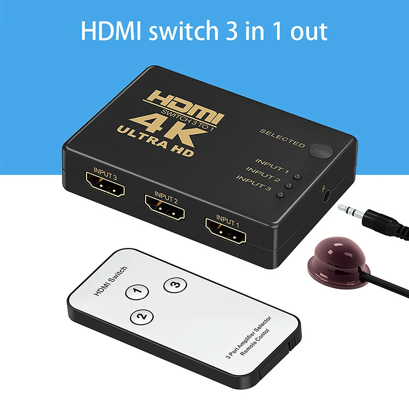 HDMI коммутатор 3 в 1 поддержка 4K Full HD 1080P 3D Инфракрасный пульт дистанционного