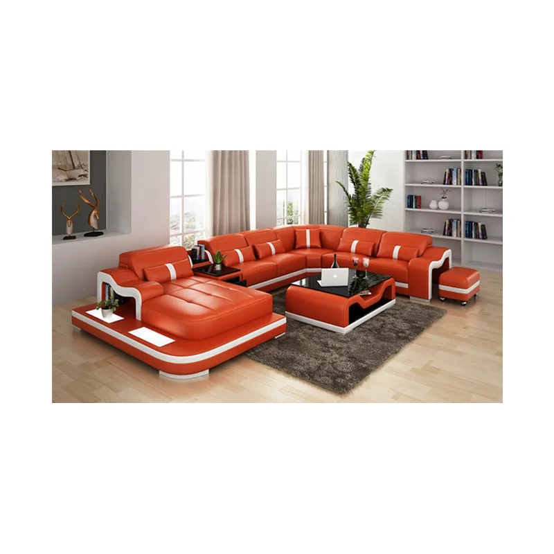 Best Large Size U Shape Home Living Room Furniture Genuine Leather Sofa Sets