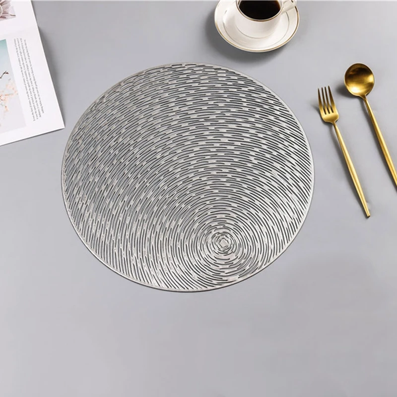  4Pcs PVC Placemats Round Hollow Waterproof Non Slip Table Mats Heat-Insulated Pad Coaster Home Wedd