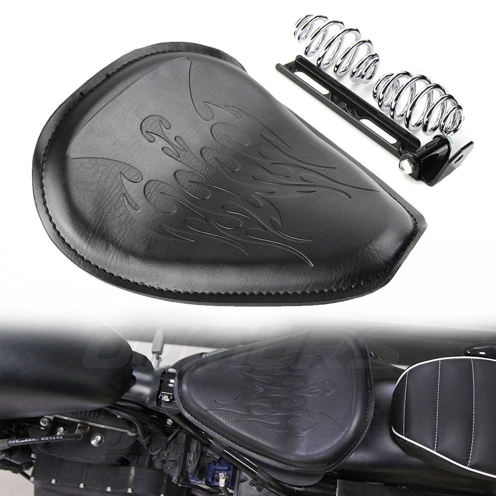 OUMURS Motorcycle Driver Solo Seat Leather With Spring Bracket For Harley Sportster XL883 1200 Softail Chopper Bobber Custom