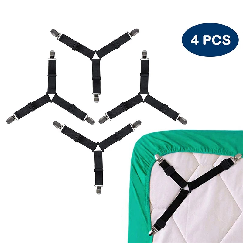 

4Pcs/Set Bed Sheet Clip Bed sheet Belt Fastener Mattress Elastic Non-slip Clip Blanket Gripper White and Black Home Organizer