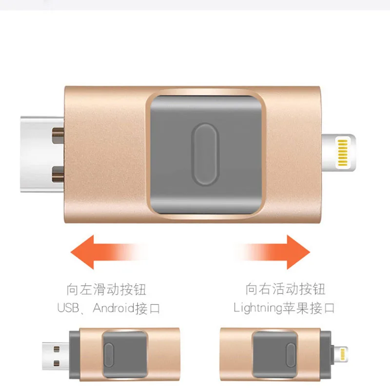 Флеш накопитель USB OTG de 32 Гб 128 ГБ 1 en 3 u disco para apple iphone memoria stick 16 android флешка me DRIVE 0|USB