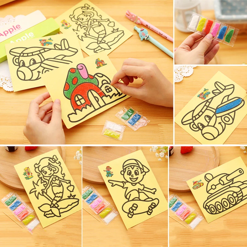 Creative DIY Sand Painting Kids Montessori Toys Children Crafts Doodle Colour Sand Art Pictures Drawing Paper Educational Toys 4