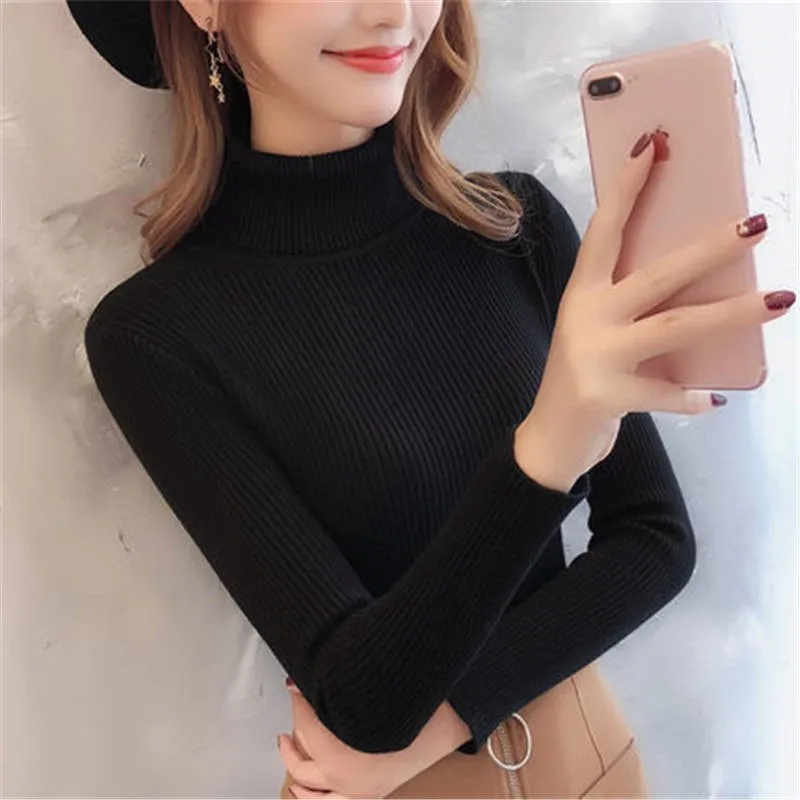 Autumn and winter base sweater knitted women's jacket students Korean version of high collar pullover tight short long sleeve Autumn and winter base sweater knitted women's jacket students Korean version of high collar pullover tight short long sleeve