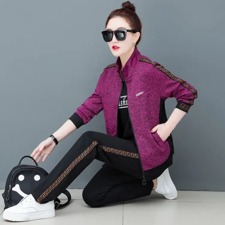 

Sports Suit Female 2019 Spring New Korean Fashion Loose Three-piece Suit Casual Wear Spring and Autumn Casual Running Sportswear