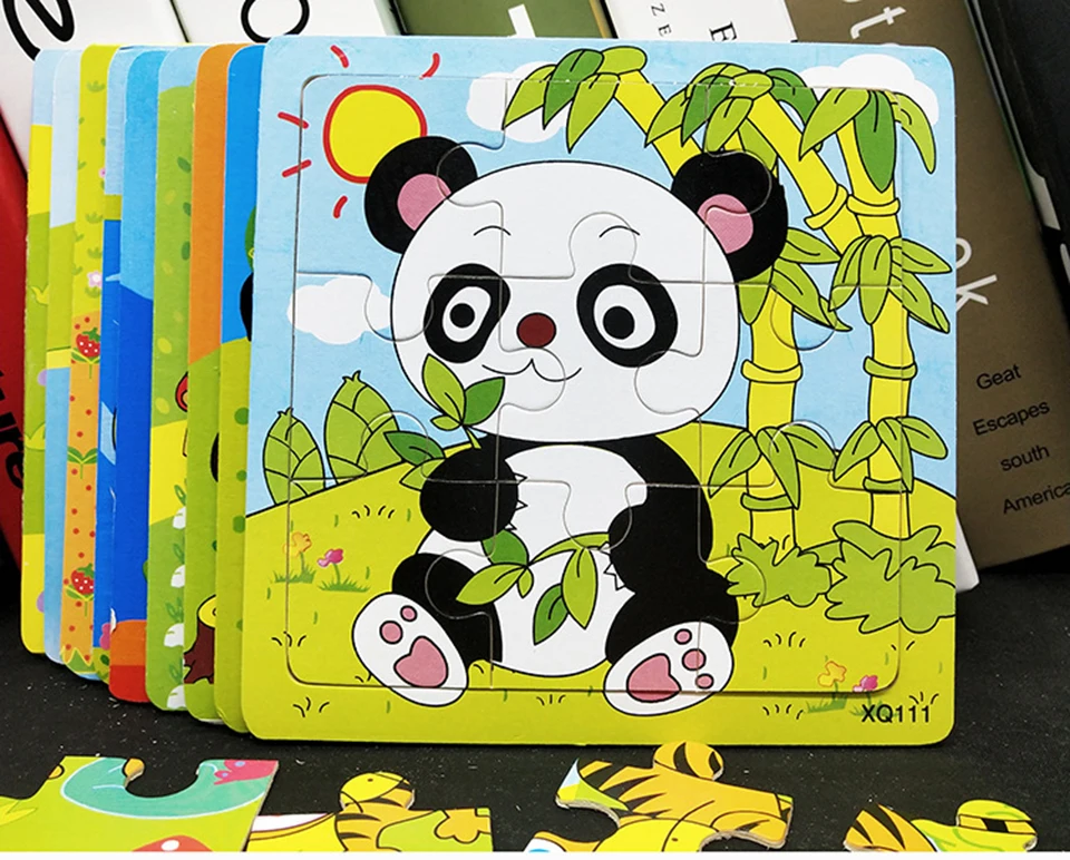 9 Pieces Kids Puzzle Toy Animals and Vehicle Wooden Puzzles Jigsaw Baby Educational Learning Toys for Children Gift