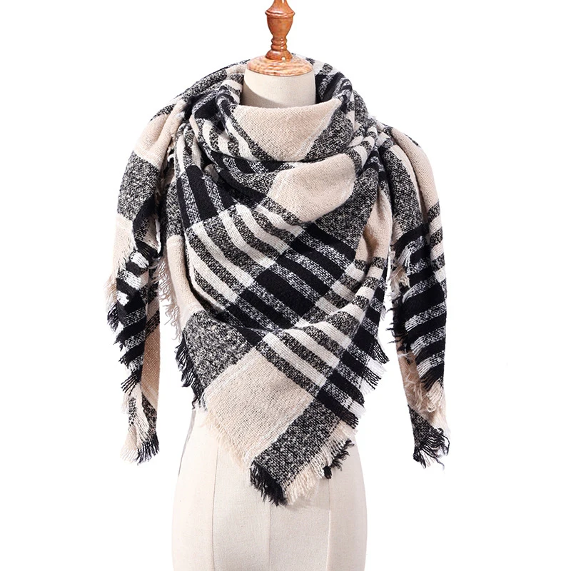 Дизайнерский бренд, Женский кашемировый шарф, треугольные зимние шарфы, пашмины, женские шали и палантины, вязаное одеяло, шейный платок в полоску - Цвет: Color 16