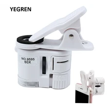 Универсальный клип микроскоп 60X светодиодный лупа для ювелиров Фокусировочный Регулируемый Карманный микроскоп с зажимом для сотового телефона УФ-свет
