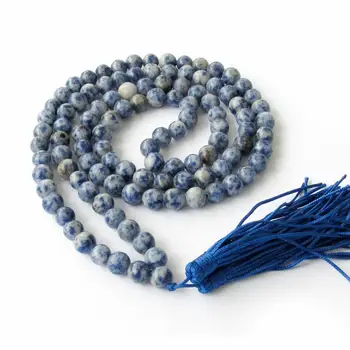 

New 8mm Tibet Buddhist 108 Blue Gem stone Prayer Beads Mala Necklace