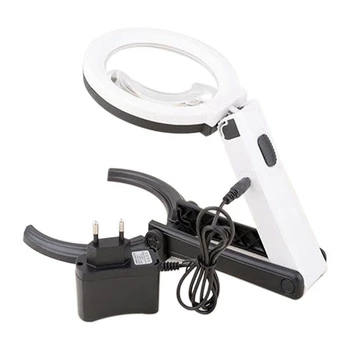 

ELEG-EU plug 8X 2.5X Hands Free LED Illuminated Desktop Magnifier with Stand 10 LED Lights Foldable Magnifying Glass Lamp with S