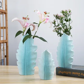 

Creative Leaf Moulding European Style Ceramic Vase Homes Plants Arrangement Flowerpot Artificial Flower Fashion Decoration