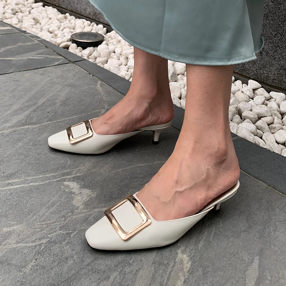 

Karinluna 2020 Dropship Thin Heels Women Shoes Woman Genuine Leather Brand Slip On Lady Mules Pumps Female