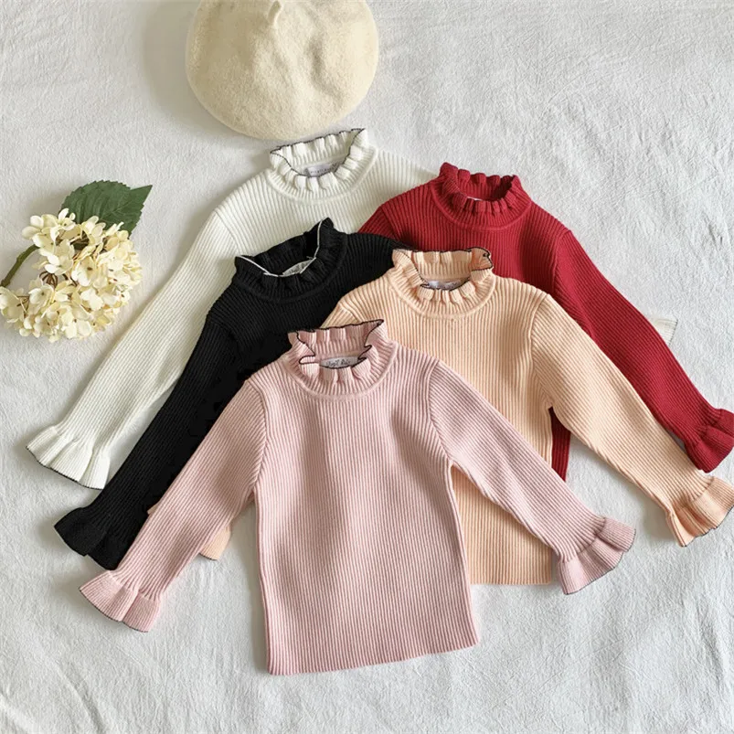 

Winter Girls Sweater Ruffles Lace Collar Pullovers for Toddler Girls Clothing Cotton Kitted Children Jackets Outwear Clothes