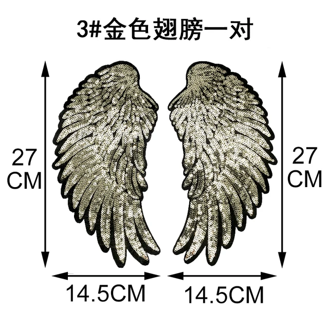 1 Pair Large Sequins Angel Wing Patches for Clothing Applique for Jeans DIY Accessories Sticker Iron on Patch Clothes 27cmx14cm 3