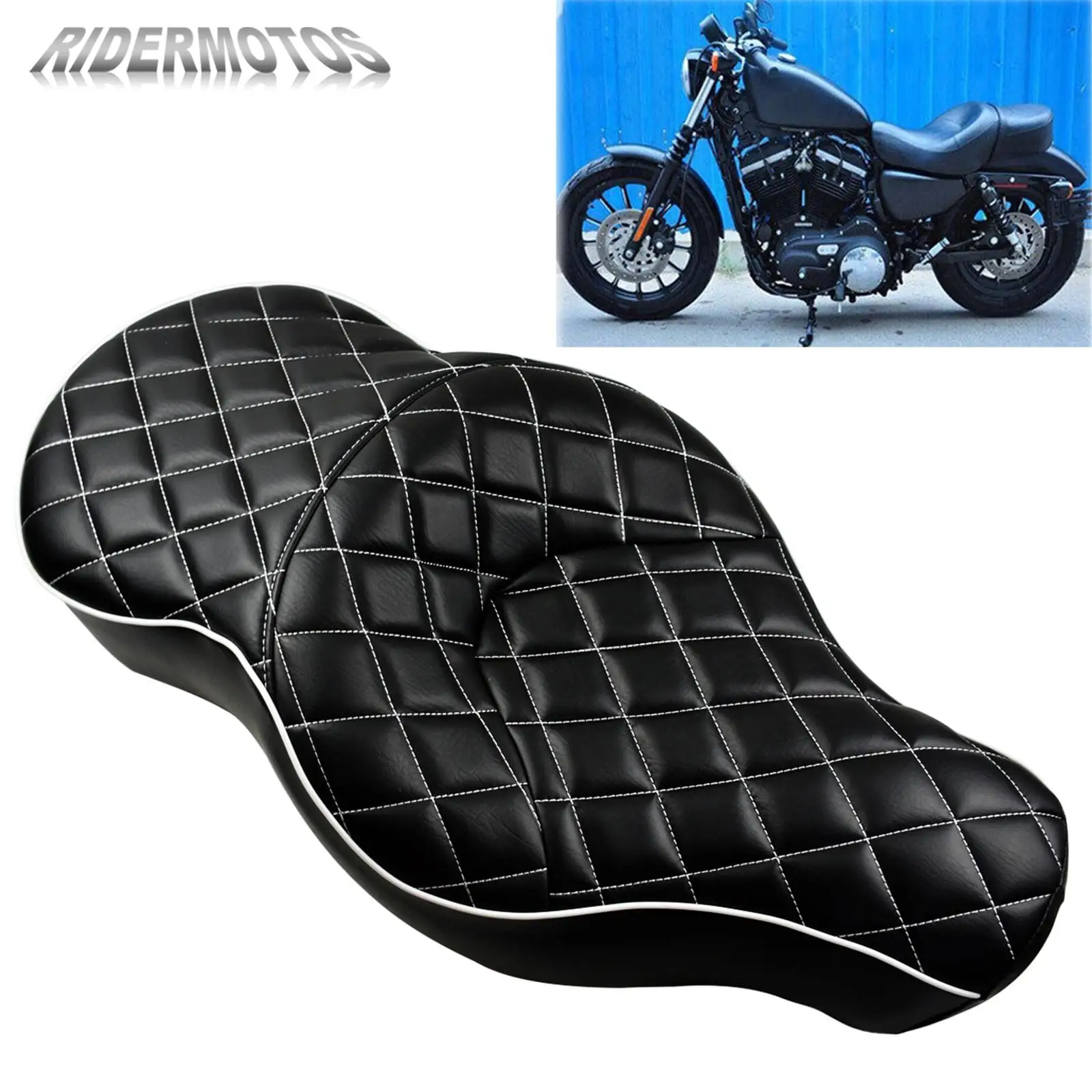 Motorcycle Leather Two Up Driver Front Rear Passenger Seat For Harley Sportster XL 883 1200 48 Iron Roadster Custom |