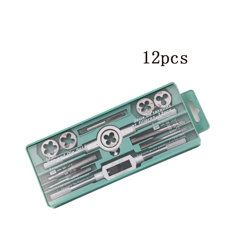

12pcs Tap Die Set NC Screw Thread Plugs Taps M6 M7 M8 M10 M12 Titanium Plating Hand Screw Taps With Wrench