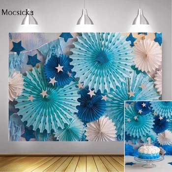 

One Birthday Cake Smash Photography Backdrop Photo Shoot Mexico Newborn Baby Portrait Background Stars Blue Confetti Flowers