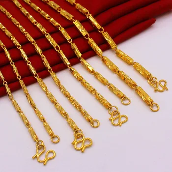 

Fashion new placer gold bamboo necklace man gold-plated brass cylindrical necklace female long not rub off