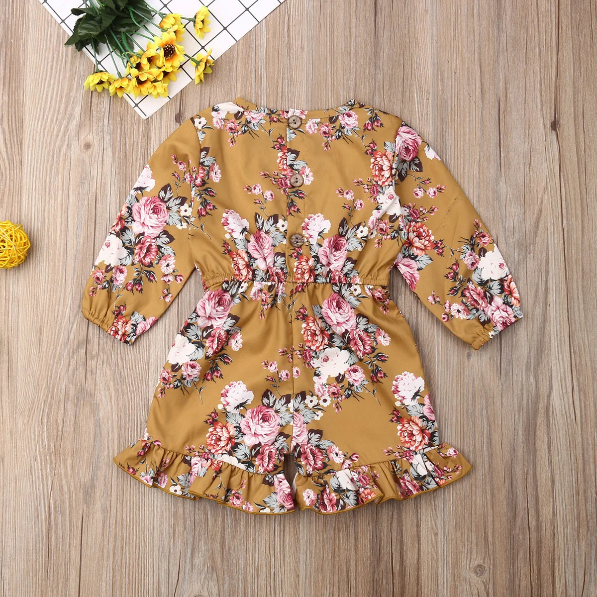 Новинка 2019 года Детский комбинезон с цветочным рисунком для маленьких девочек