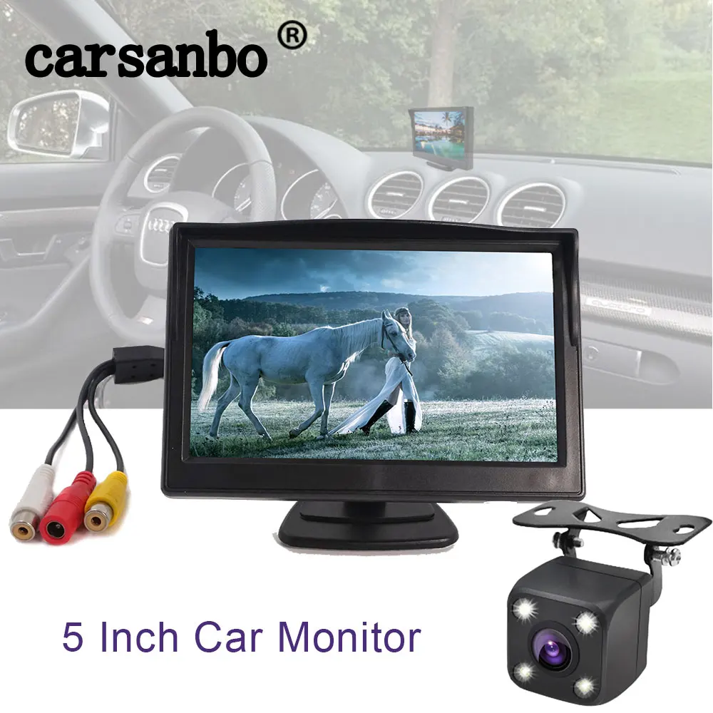 

Carsanbo 5 Inch Car Reverse System Backup Display Monitor LCD Screen with Car 4 LED Light Rear View Camera Optional