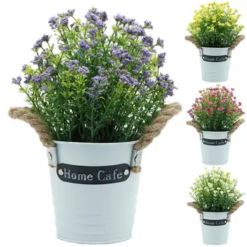 

Pine Tree With White Plastic Pots Artificial Plant Flowers Grass Wedding Christmas Balcony Bonsai Autumn Home Decor