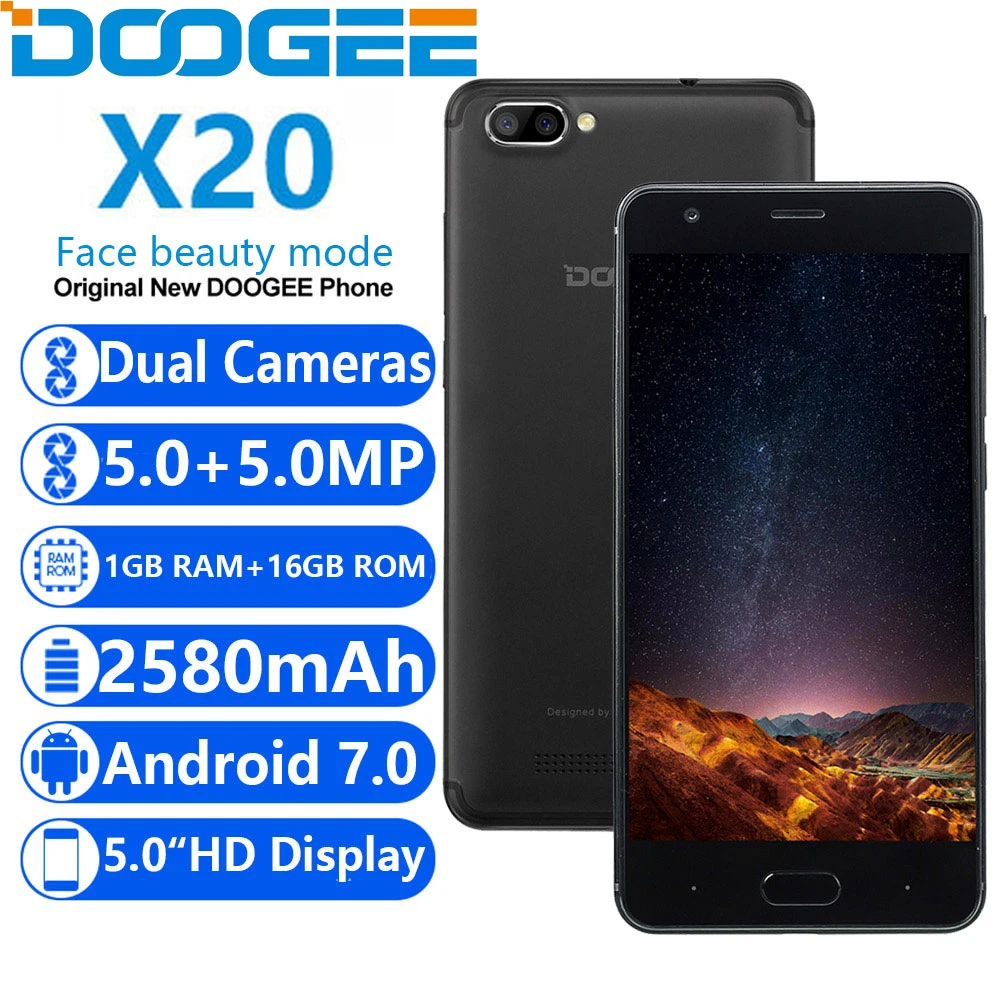 DOOGEE X20 3G WCDMA смартфон Android 7 0 1 ГБ Оперативная память 16 Гб Встроенная MTK6580 Quad core