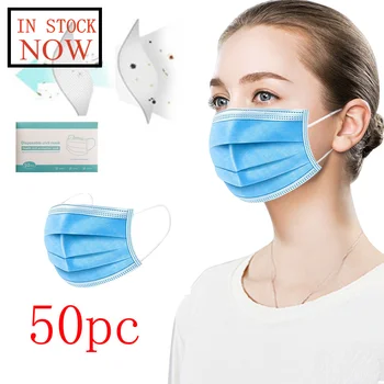 

50PC Disposable Face Mask 3Ply Ear Loop Mask Dustproof Facemask Mascarillas de Proteccion Face Shield Masque Mouth-muffle