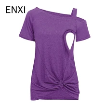 ENXI/рубашка для беременных с открытыми плечами; Модная одежда для беременных; одежда с коротким рукавом и принтом для грудного вскармливания; топ для кормления