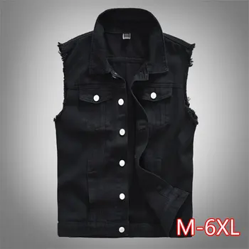 

Cotton Jeans Sleeveless Jacket Vest Men Plus Size 6XL Black Denim Jeans Vest Male Cowboy Outdoors Waistcoat Men Jacket