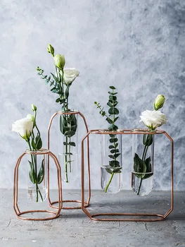 

No space-occupying Nordic creative metal glass vase holder electroplating welding home decoration accessories