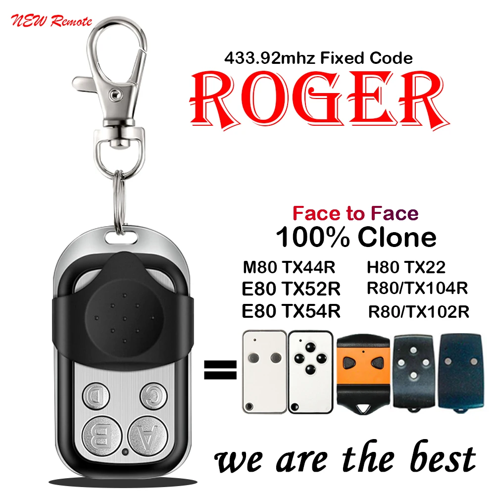 100% Clone ROGER H80 TX22 Remote Control ROGER E80 TX54R TX52R Garage Door Control 433.92mhz ROGER R80 TX102R TX104R Gate Opener stand alone keypad