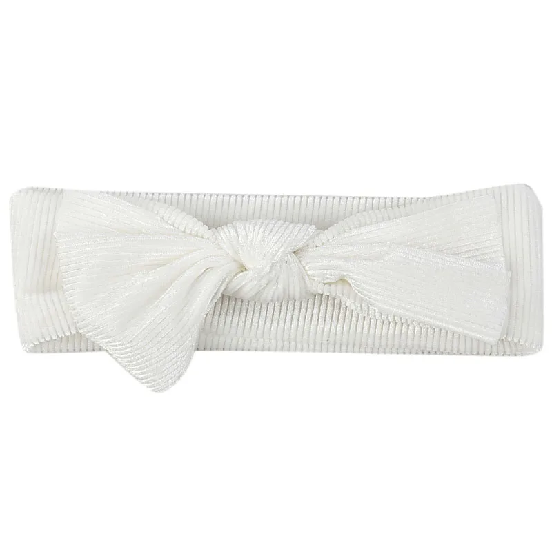 Geebro Ribbed Kids Velvet Bow Children's Hair Band For 0-3 Years Old Baby Turban Headwrap Elastic Kids Hair Accessories - Цвет: white white