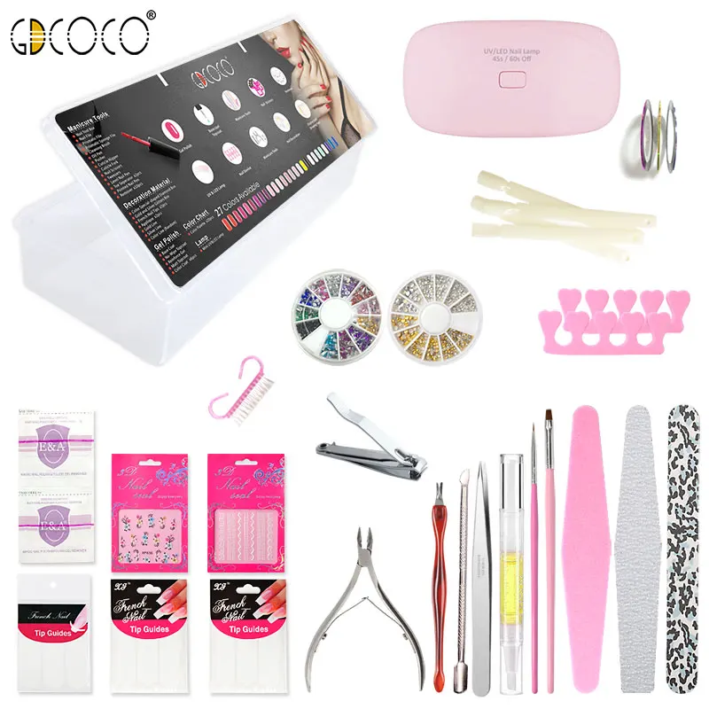 

GDCOCO Full Manicure Nail Art File Soak Off Wips Mini Led Lamp Decoration Rhinestone For New User Nail Art Design Nail Lacquer