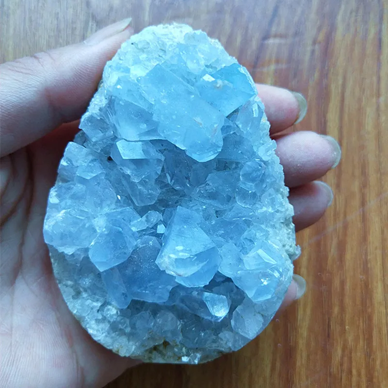 100% натуральный селестин Хрустальный жеодовый камень в форме яйца камни и