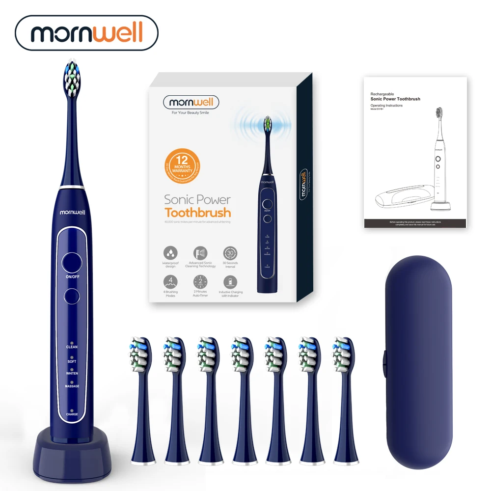 Electric Toothbrush Sonic Tooth Brush USB Inductive Charging IPX7 Waterproof toothbrush Blue With 8 Brush Heads & Travel Case Electric Toothbrush Sonic Tooth Brush USB Inductive Charging IPX7 Waterproof toothbrush Blue With 8 Brush Heads & Travel Case