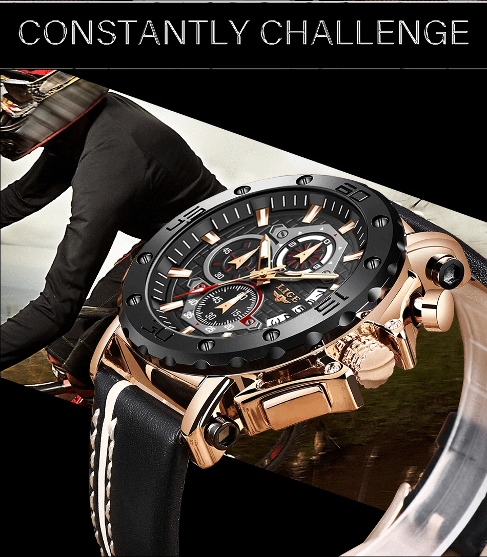 2020LIGE новые модные мужские часы Топ бренд класса люкс Большой циферблат военные кварцевые часы кожа водонепроницаемые спортивные часы с хронографом для мужчин