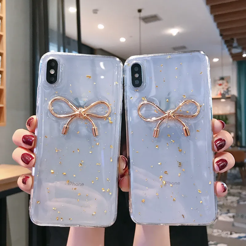 Luxury Bling 3D Bow Sequin Bag for iPhone 8 7 Plus 6 6s Epoxy Transparent Case X XR XS MAX Soft TPU | Мобильные телефоны и