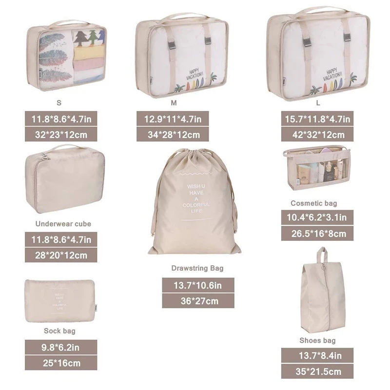 8Pcs/set Large Capacity Luggage Storage Bags For Packing Cube Clothes Underwear Cosmetic Travel Organizer Bag Toiletries Pouch storage bag travel organizer