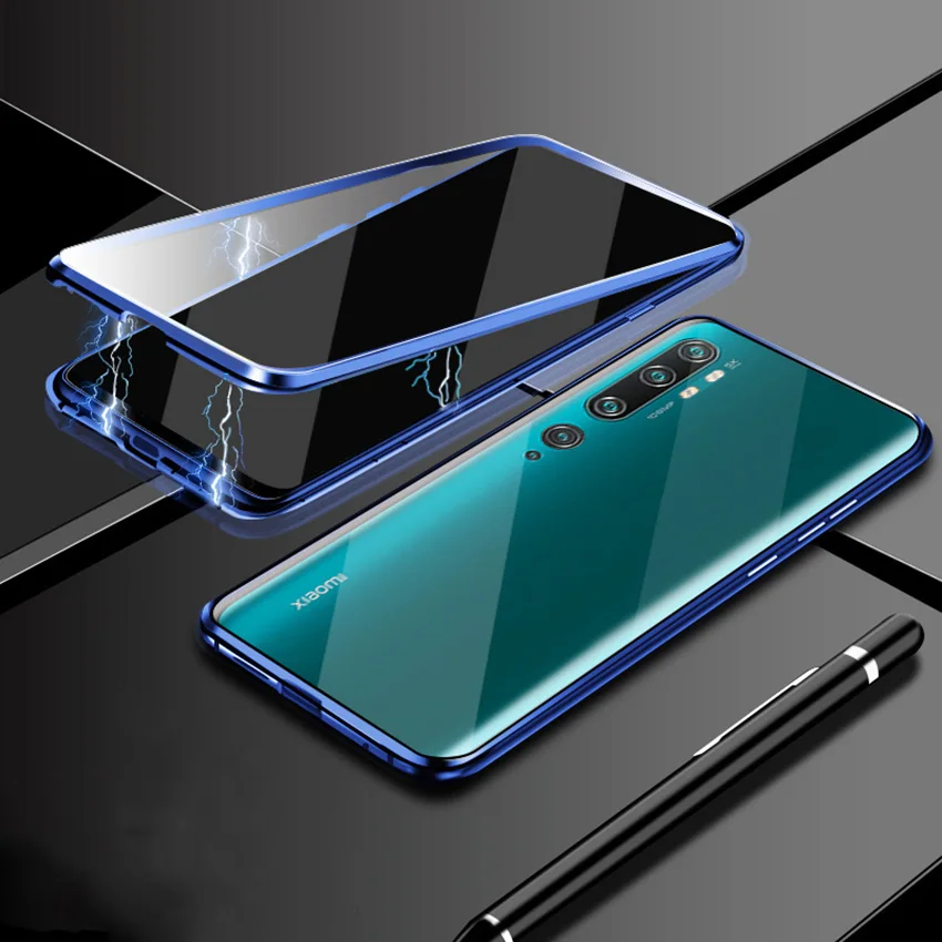 Полный стеклянный магнитный металлический бампер чехол для Xiaomi mi note 10 закаленное стекло задняя крышка для Xiaomi mi note 10 pro mi note 10 Чехол - Цвет: color 3