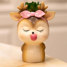 

Cartoon Deer Figurine Succulent Plant Flower Pot Home Desktop Planter Vase Creative Design Succulent Pot Home Decor