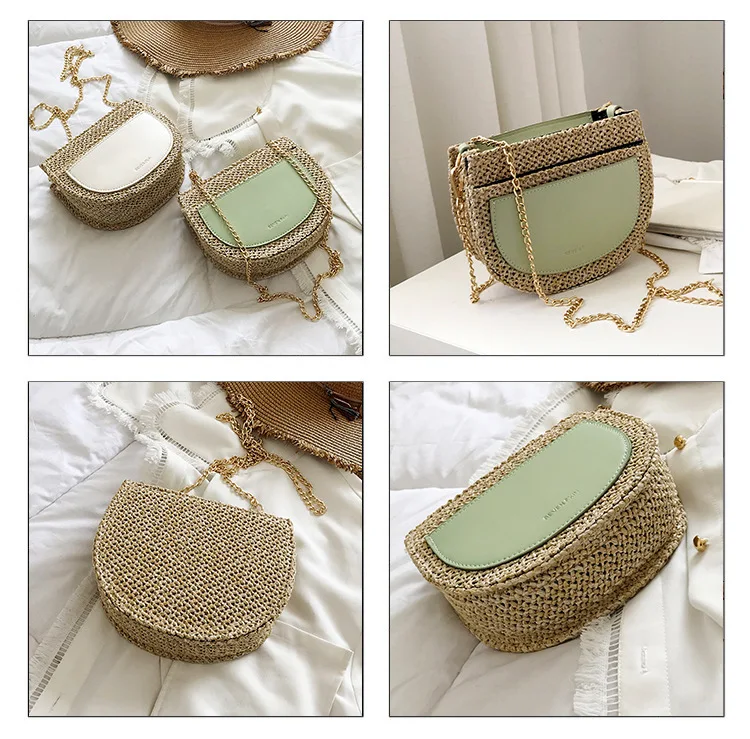 JIULIN The new crescent grass knitted handmade multi-pocket Bohemian style single shoulder straddle lady bag in