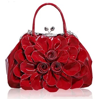 

Gorgeous Handbags Rhinestone Patent Leather Shoulder Bag New National Style Stereotyped Retro Embossed Ladies Flower Package