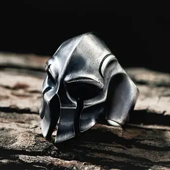 

S925 silver Spartan helmet without inlay exaggerated domineering retro men's opening adjustable ring
